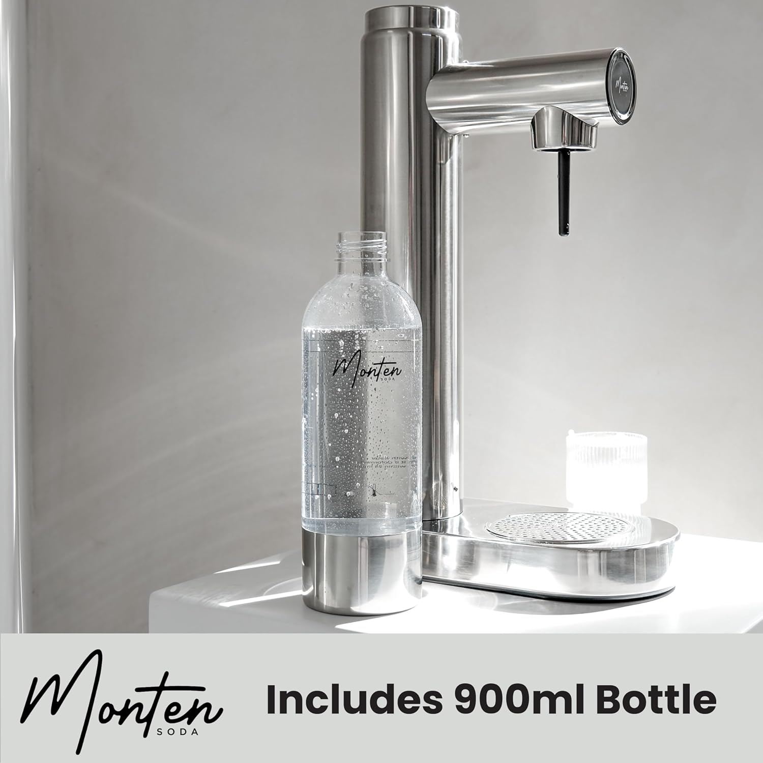 MonTen Soda Sparkling Water Maker - Polished Steel Carbonated Water Machine - Includes 900ML Reusable Water Bottle - Made with Premium Stainless Steel, Compatible with Screw-In Sodastream CO2 Cylinder-1