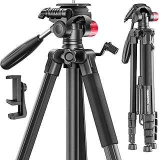 CAMBOFOTO 74"-Camera-Tripod, Porfessional Aluminum Heavy Duty Vlog/Video Recording Tripod Stand with Travel Bag for Mirrorless/DSLR/Phone/Camcorder/Spotting Scopes