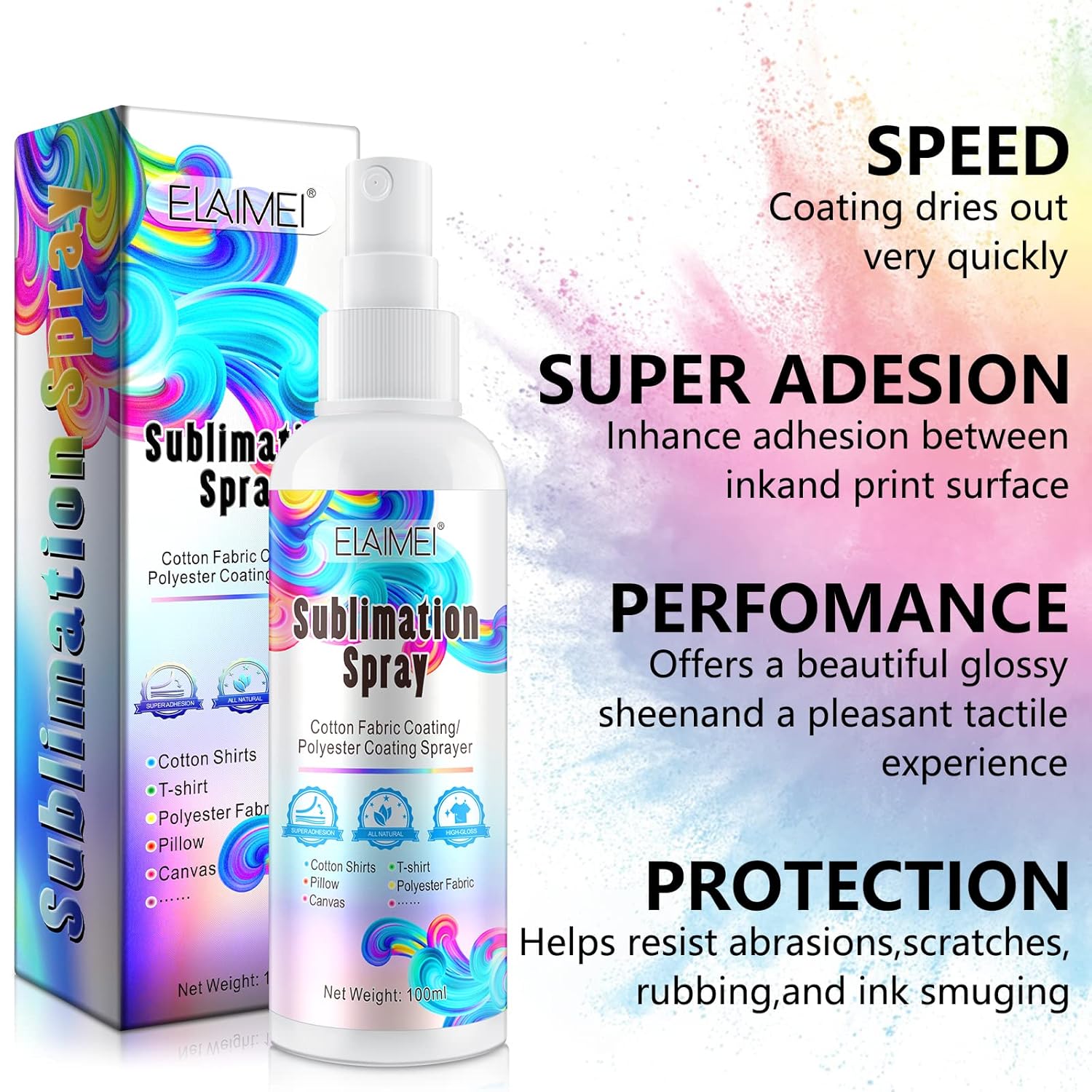 Sublimation Spray for Cotton 100ML Bright Fabric Spray Adhesive for All Including Polyester Carton Tote Bag Pillows Waterproof Quick Drying Brighter & More Vibrant Colors-2