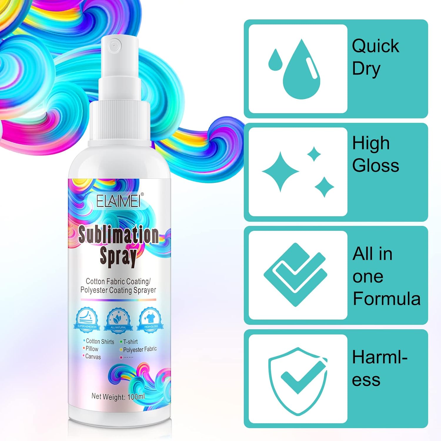 Sublimation Spray for Cotton 100ML Bright Fabric Spray Adhesive for All Including Polyester Carton Tote Bag Pillows Waterproof Quick Drying Brighter & More Vibrant Colors-3