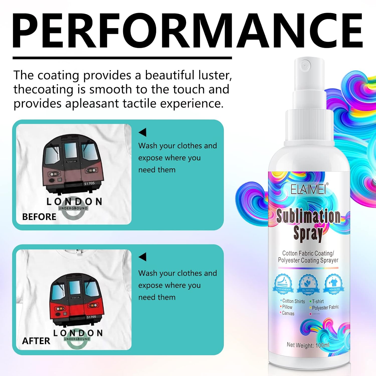 Sublimation Spray for Cotton 100ML Bright Fabric Spray Adhesive for All Including Polyester Carton Tote Bag Pillows Waterproof Quick Drying Brighter & More Vibrant Colors-4