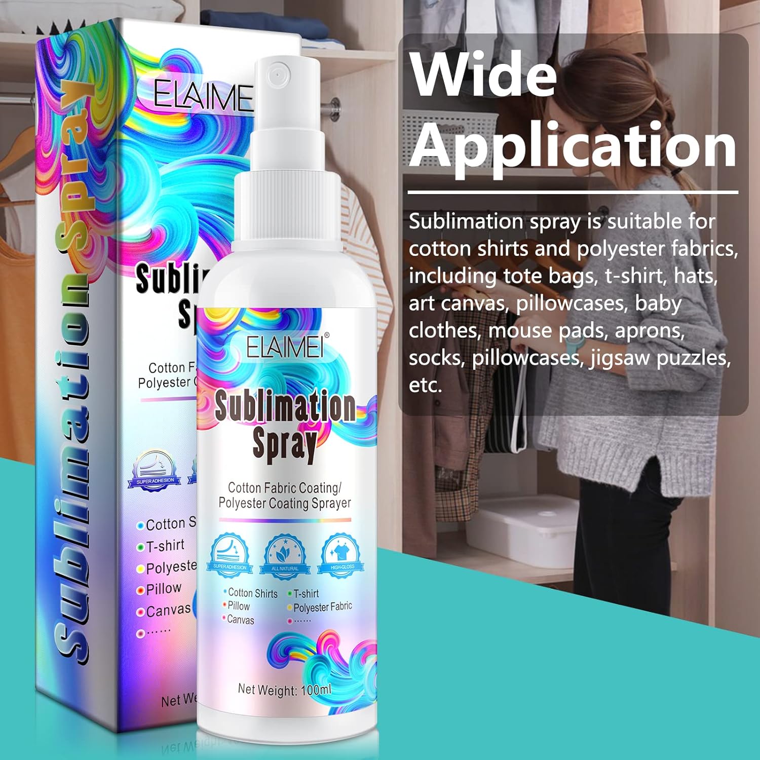 Sublimation Spray for Cotton 100ML Bright Fabric Spray Adhesive for All Including Polyester Carton Tote Bag Pillows Waterproof Quick Drying Brighter & More Vibrant Colors-6