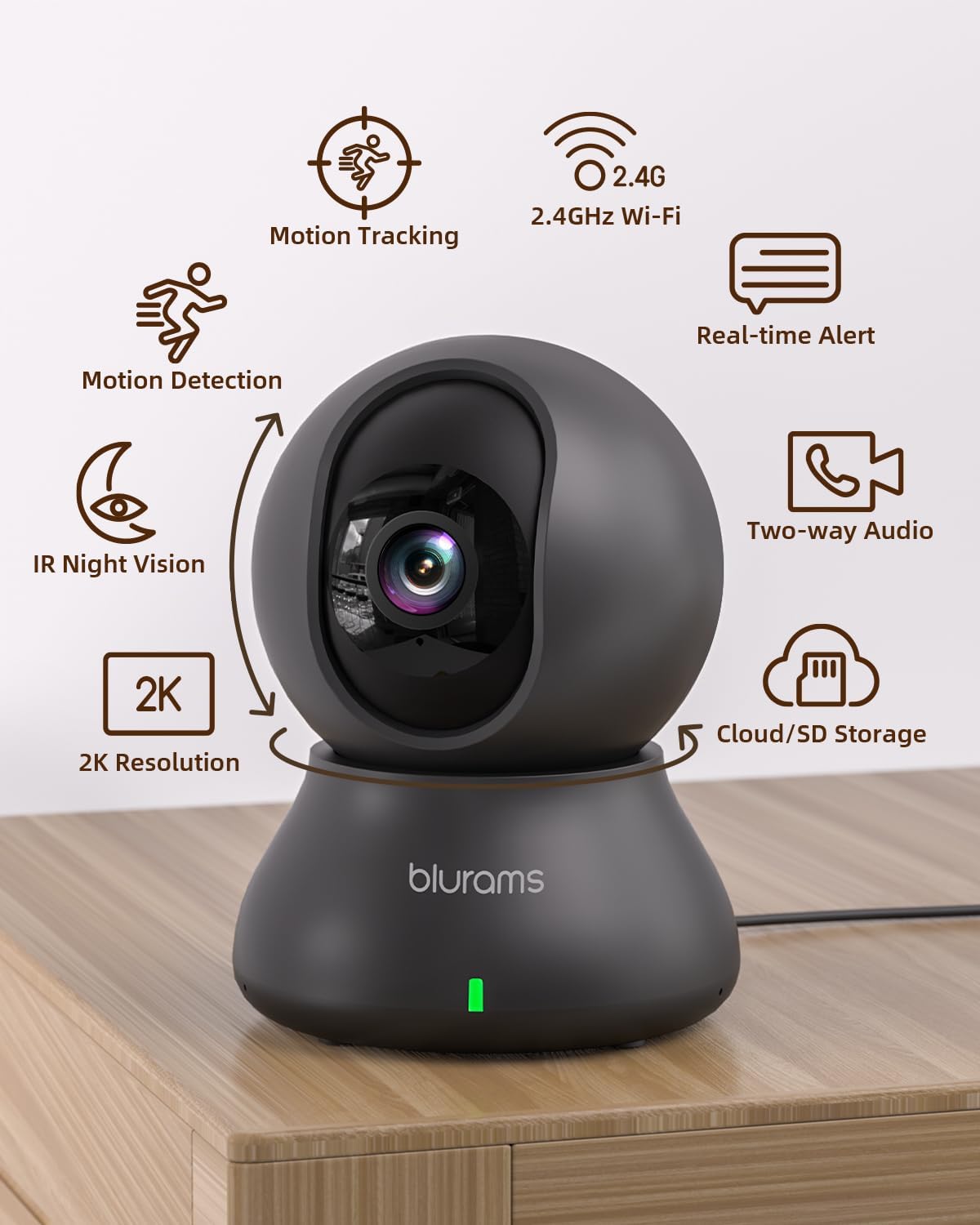 blurams Indoor Security Camera 2K, Pet Cameras House Security, 360° WiFi Baby Monitor, Motion Tracking, IR Night Vision, 2-Way Talk, SD&Cloud(2.4GHz Only)-1