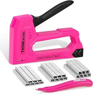 THINKWORK Staple Gun for Wood, Light Duty Wall Stapler Gun, Upholstery Staple Gun with 1600pcs JT21 Staples 1/4", 5/16", 3/8" and Staple Remover, Pink Stapler Gun for Craft, Wall, Art, DIY, Decoration