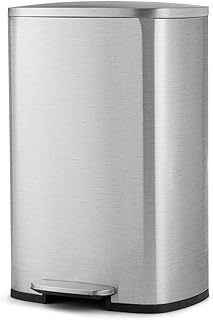 TANGZON 50L/68L Recycling Pedal Bin, Stainless Steel Kitchen Bin with Soft Close Lid, Handle & Non-Slip Base, Fingerprint-Proof Waste Separation Trash Can (50L, with Removable Bucket, Silver)