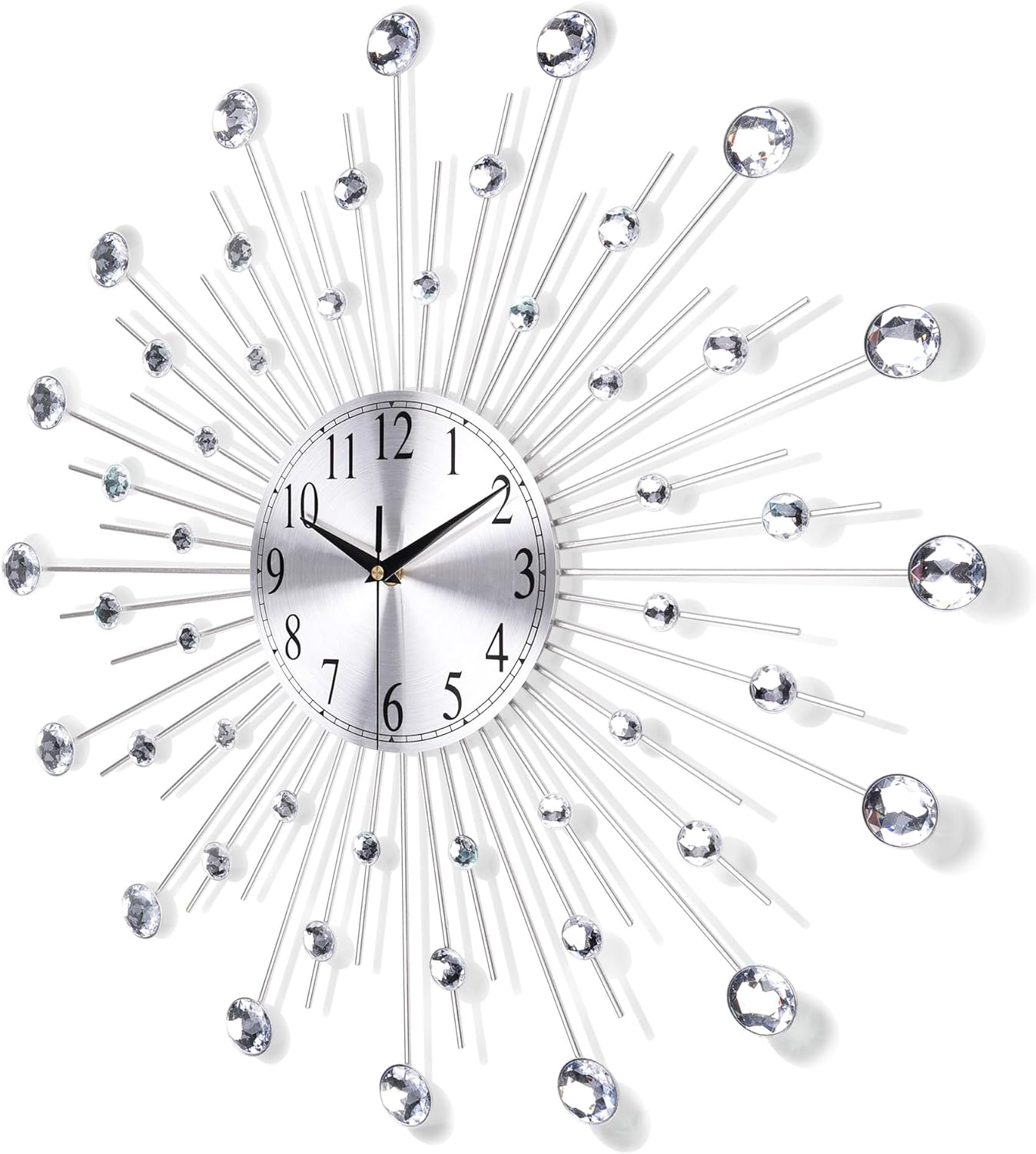 Lafocuse 23 Inch Metal Large Wall Clocks for Living Room Modern, Silent Bling Crystal Wall Clock Battery Operated, Silver Starburst Clock Art Deco Kitchen Office-4