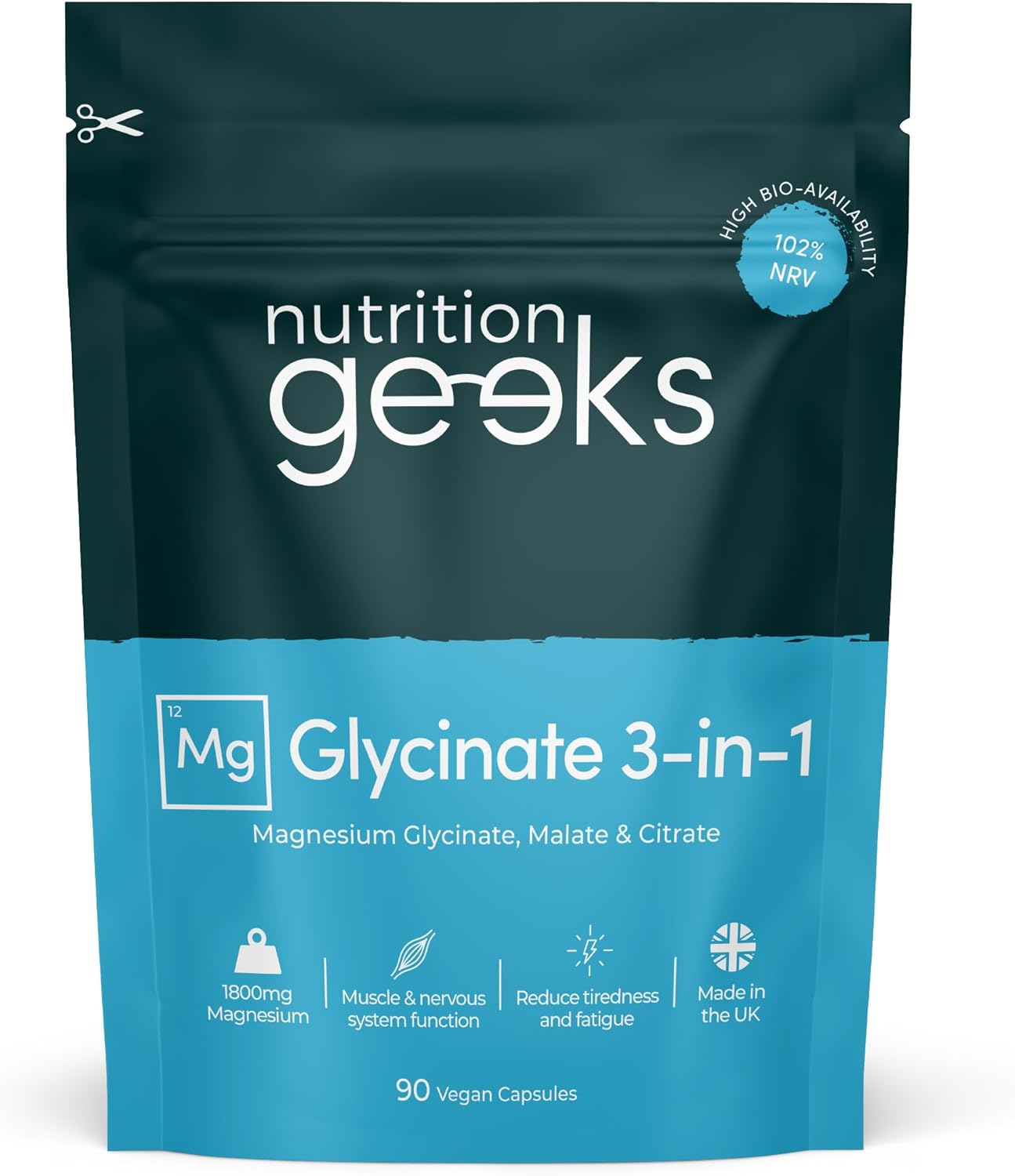 Magnesium Glycinate 3-in-1 Complex - 1800mg Supplements as Bisglycinate, Citrate & Malate 90 Vegan Capsules, Triple High Absorption 384mg Elemental, UK Made-0