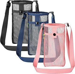 Peaken Water Bottle Holder,Water Bottle Carrier Bag Mesh, Water Bottle Sling with Adjustable Strap for for Hiking Camping Walking Sports Gym (Pink+Black+Navy)