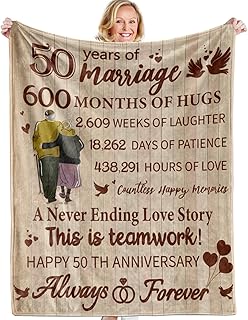 GRESATEK Gift for 50th Wedding Anniversary,50th Golden Wedding Happy Anniversary Couple Gifts for Husband Wife Dad Mom Grandparents Anniversary Decorations Blanket 50"x60"