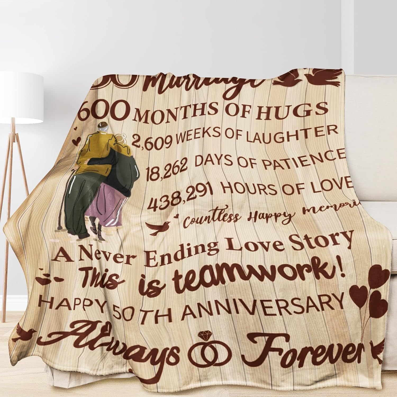 GRESATEK Gift for 50th Wedding Anniversary,50th Golden Wedding Happy Anniversary Couple Gifts for Husband Wife Dad Mom Grandparents Anniversary Decorations Blanket 50"x60"-3