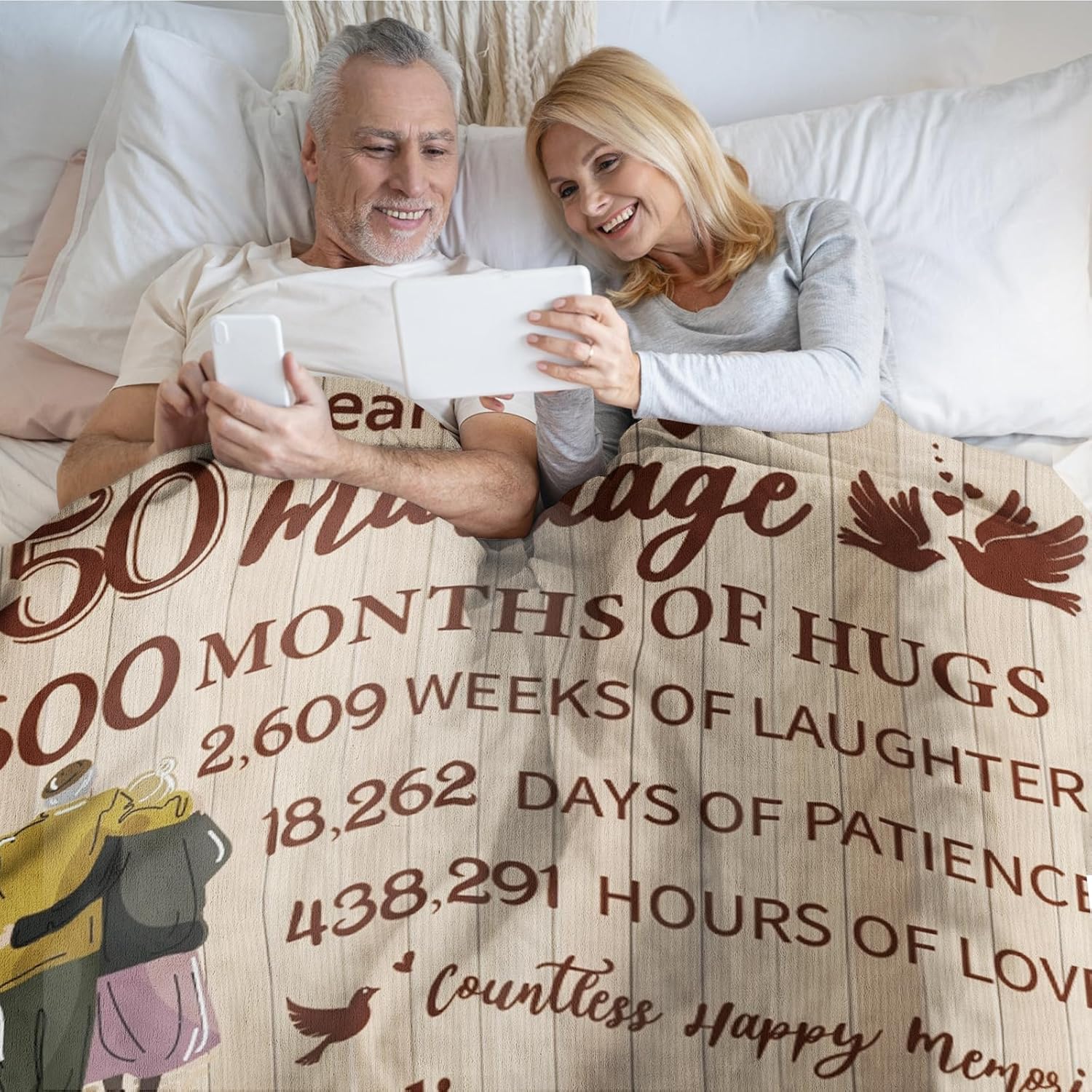 GRESATEK Gift for 50th Wedding Anniversary,50th Golden Wedding Happy Anniversary Couple Gifts for Husband Wife Dad Mom Grandparents Anniversary Decorations Blanket 50"x60"-4