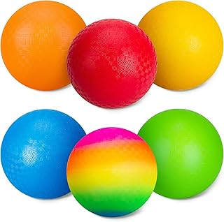 U&C Planet 6/12 Pack of Playground Balls 8.5 Inch Kickballs Set Dodge Ball with Pump Gaga Ball Handball Soft Boucy Balls Kids Rainbow Balls Play Camps School Garden