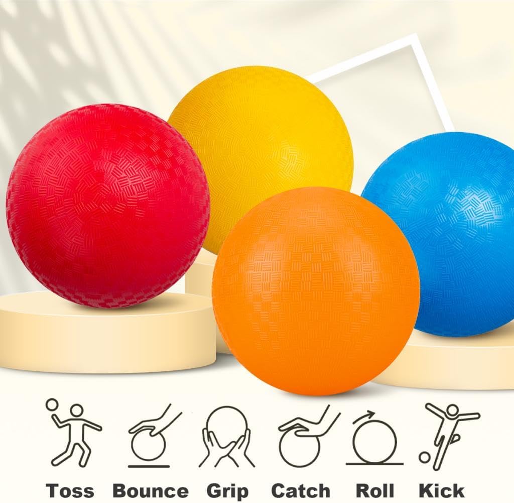 U&C Planet 6/12 Pack of Playground Balls 8.5 Inch Kickballs Set Dodge Ball with Pump Gaga Ball Handball Soft Boucy Balls Kids Rainbow Balls Play Camps School Garden-3