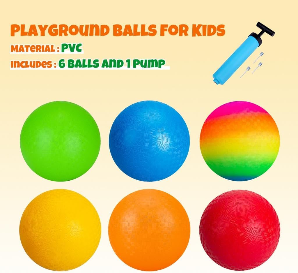 U&C Planet 6/12 Pack of Playground Balls 8.5 Inch Kickballs Set Dodge Ball with Pump Gaga Ball Handball Soft Boucy Balls Kids Rainbow Balls Play Camps School Garden-4