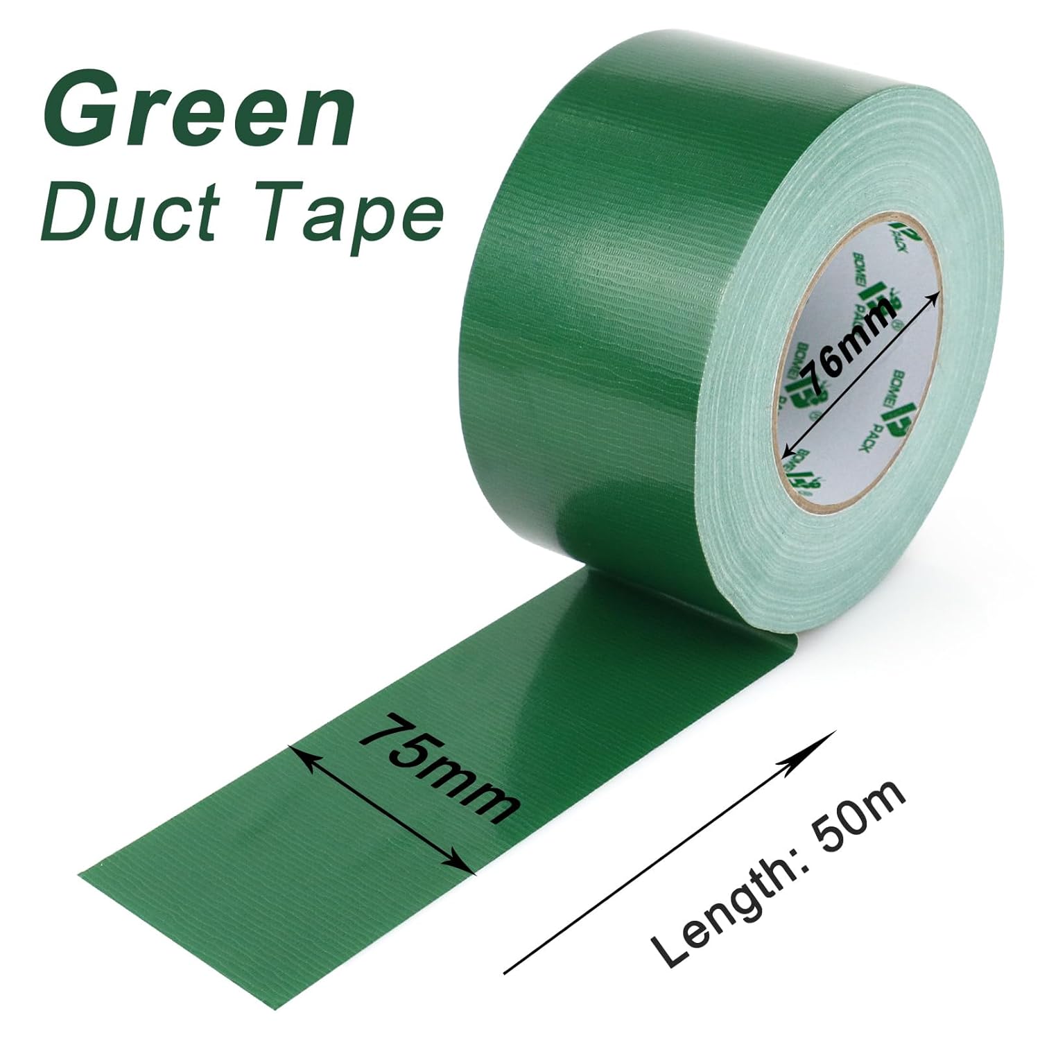 BOMEI PACK Green Wide Duct Tape Reinforced 75mm x 50m Waterproof Heavy Duty Cloth Gaffer Tape for Ducts Fixing Repairing,craft DIY,book repair,carpet seaming,Box Sealing,Bundling-1