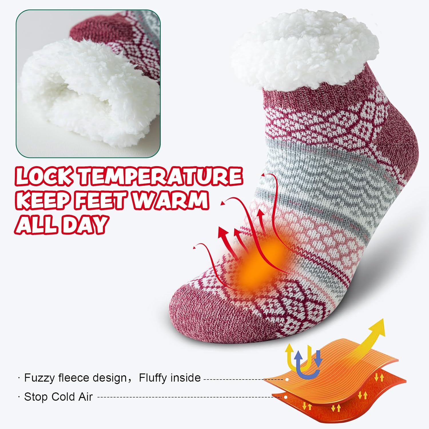 Cirorld Slipper Fluffy Socks for Women Men, Warm Bed Socks Christmas Socks, Winter Thick Fuzzy Socks Slipper Socks With Grippers, One Size Non Slip 5-11-2