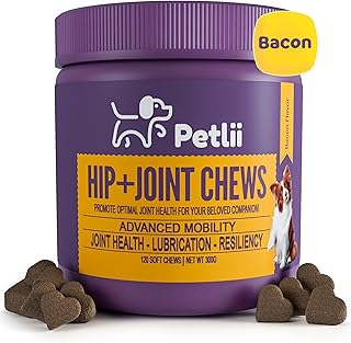 Petlii HIP and JOINT CHEWS - Dog Joint Supplements (120) - Anti Inflammatory for Senior dogs - Arthritis Pain Relief - Glucosamine and Chondroitin - Hip & Joint Care for Dogs