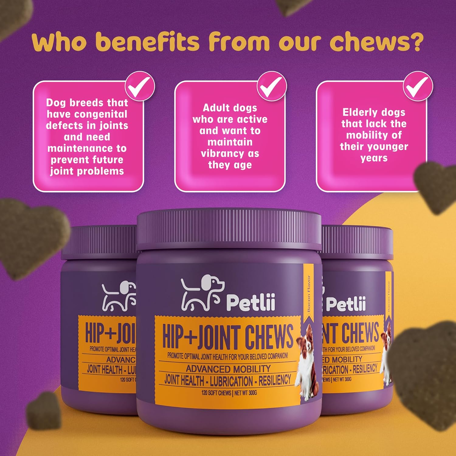 Petlii HIP and JOINT CHEWS - Dog Joint Supplements (120) - Anti Inflammatory for Senior dogs - Arthritis Pain Relief - Glucosamine and Chondroitin - Hip & Joint Care for Dogs-3