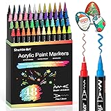 Shuttle Art Dual Tip Acrylic Paint Pens, 48 Colours Fine & Brush Paint Marker Pens, Paint Pens for Rock Painting, Ceramic, Wood, Fabric, Glass, Art Marker Pen Set for Kids Adults on Christmas Easter