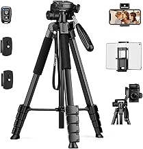 JOILCAN iPad Tripod for Phone, 68" Camera tripod for Tablet with Detachable Head, Lightweight Aluminum Travel Tripod for iPad Pro, Webcam, DSLR with Phone Holder and Shutter