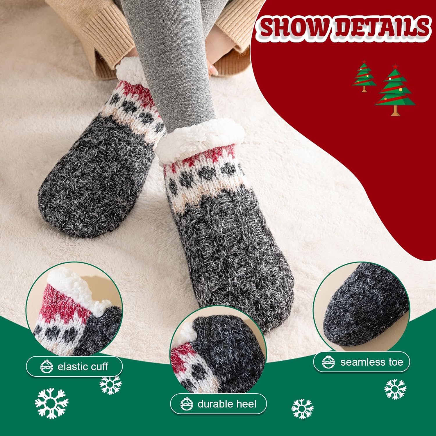 Cirorld Slipper Socks Women Fluffy Socks Winter Thick Fleece Lined Warm Cosy Sherpa Thermal Socks Fuzzy Bed Socks with Grippers for Ladies Non Slip One Size 4-9-5