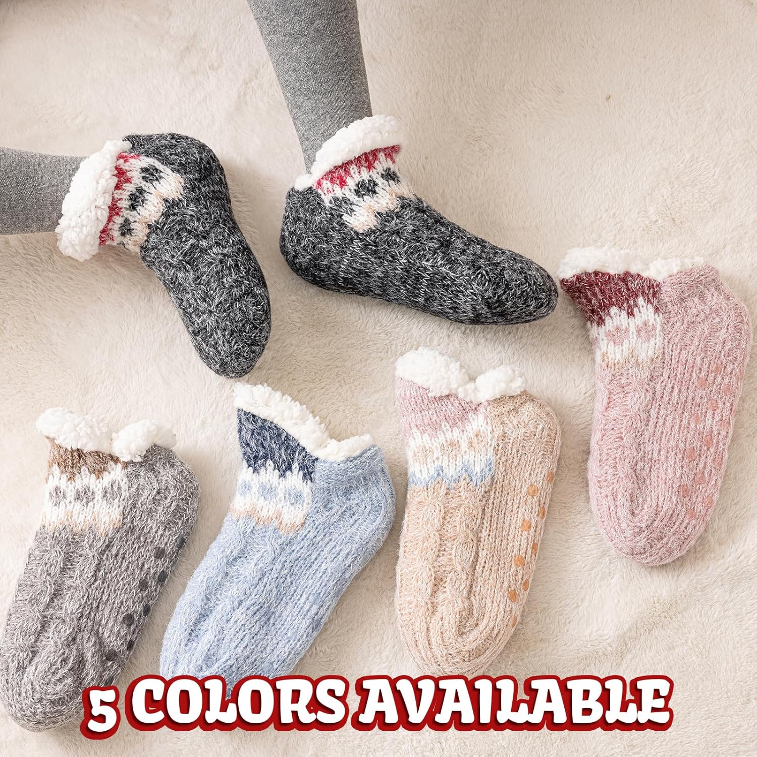 Cirorld Slipper Socks Women Fluffy Socks Winter Thick Fleece Lined Warm Cosy Sherpa Thermal Socks Fuzzy Bed Socks with Grippers for Ladies Non Slip One Size 4-9-7