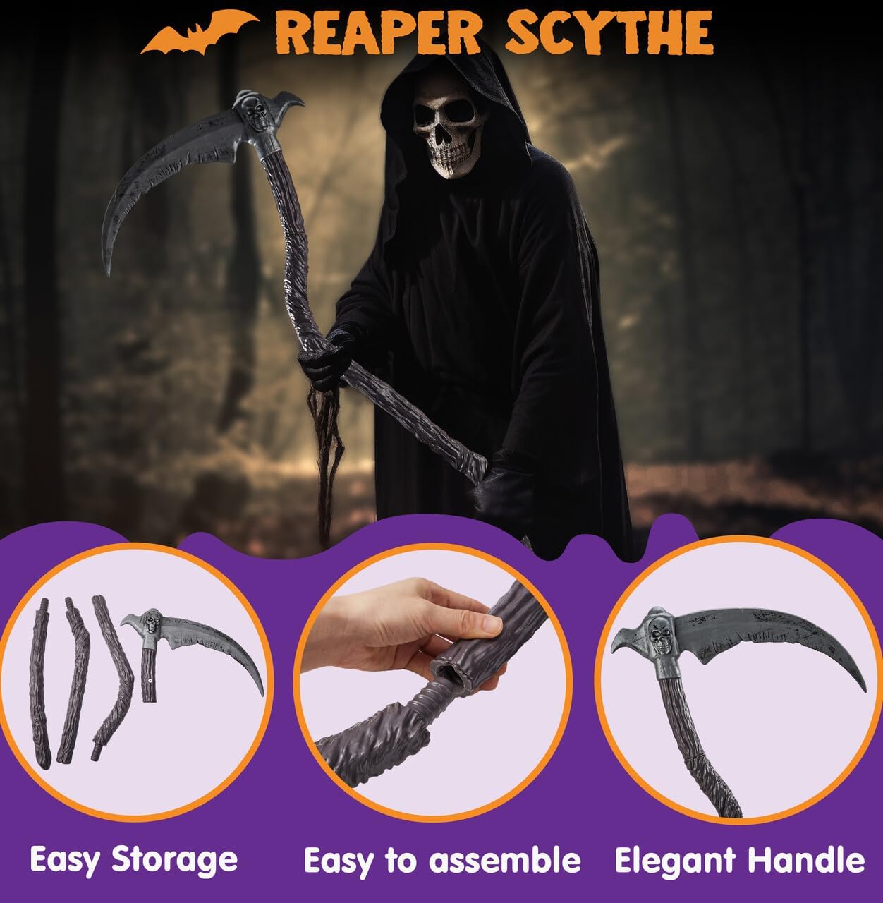 Spooktacular Creations Halloween Grim Reaper Scythe Accessories for Halloween Party Pretend Play Costume, Halloween Dress Up-1