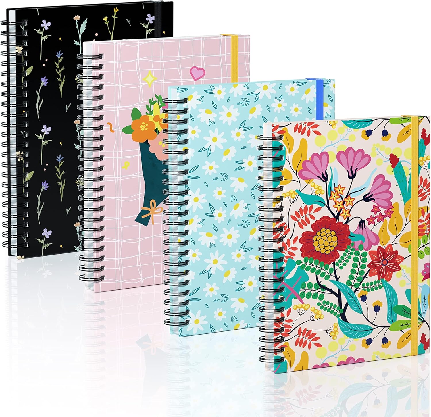 4 Pads of A5 Spiral Sticky Notebook, 21 x 14.5 cm, Each with 9 Pads of Decorated Sticky Notes and a Handy Notebook in one,Mixed Designs 4 Packs-0