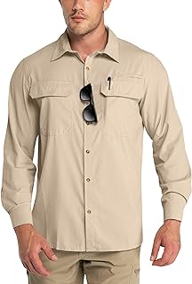 Outdoor Ventures Men's Long Sleeve Shirts UV Protection Outdoor Shirts Breathable Button-Down Shirt Wicking Quick Drying Safari Shirt with Pockets for Hiking Fishing Golfing