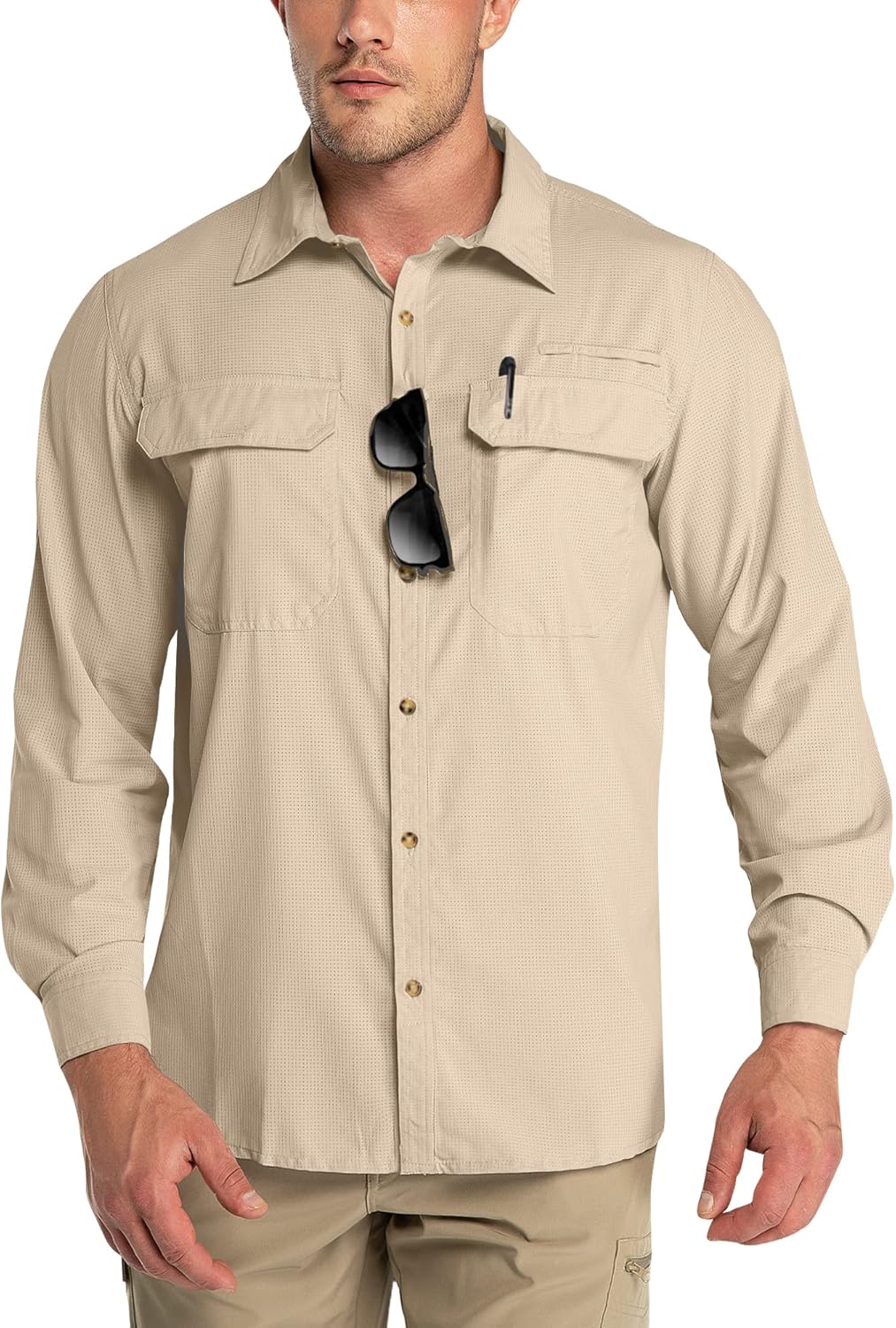 Outdoor Ventures Men's Long Sleeve Shirts UV Protection Outdoor Shirts Breathable Button-Down Shirt Wicking Quick Drying Safari Shirt with Pockets for Hiking Fishing Golfing-0