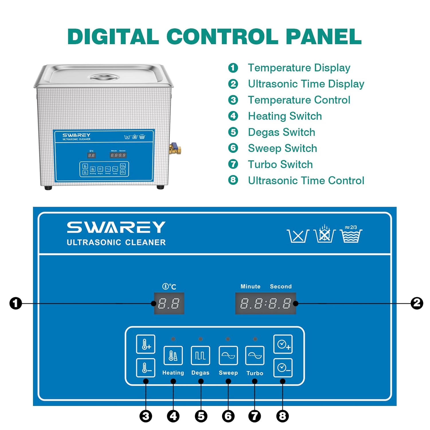 SWAREY 15L Digital Ultrasonic Cleaner 360W Professional Ultrasound Cleaner with Heater and Timer Ultrasonic Parts Cleaner for Cleaning Tools Jewelry Watches Denture Coin Chain Glasses Cleaner Machine-1