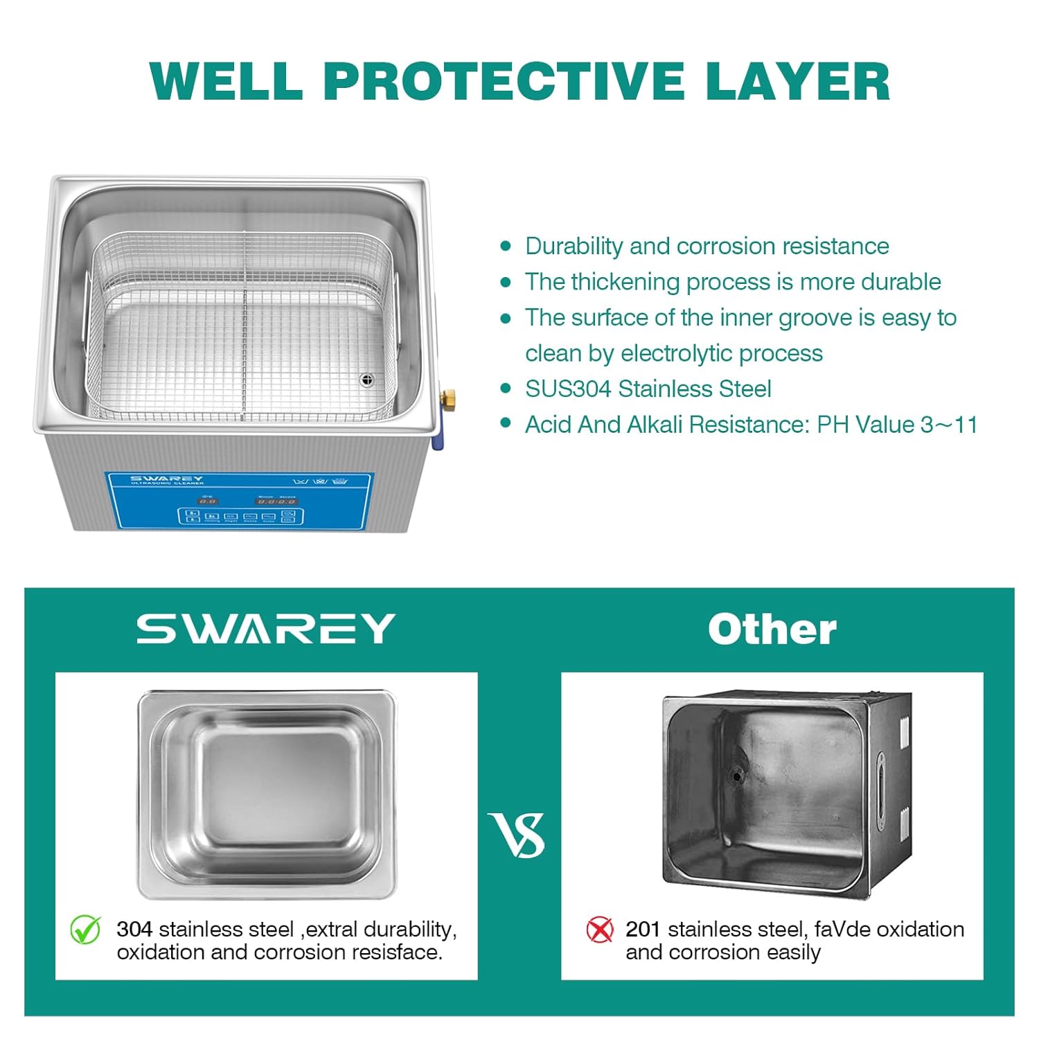 SWAREY 15L Digital Ultrasonic Cleaner 360W Professional Ultrasound Cleaner with Heater and Timer Ultrasonic Parts Cleaner for Cleaning Tools Jewelry Watches Denture Coin Chain Glasses Cleaner Machine-2