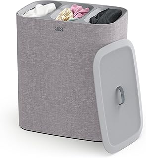 Joseph Joseph Tota Trio 90-litre Laundry Separation Basket with lid, 3 Removable Washing Bags with Handles - Grey