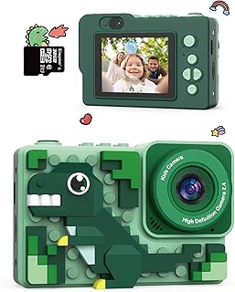 Kizeefun Kids Camera, Cartoon Dinosaurs New Building Block Kids Cameras Christmas Birthday Present for Boys Girls Age 3 4 5 6 7 8 9 10 11 12 Years Old, 32GB SD Card Included