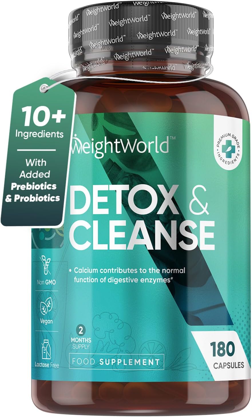 WeightWorld Detox & Cleanse - 180 Capsules - 2 Months Supply - High Strength & Vegan Detox & Cleanse Supplements - Prebiotics & Probiotic Complex - Colon Cleanse Tablets Alternative-0