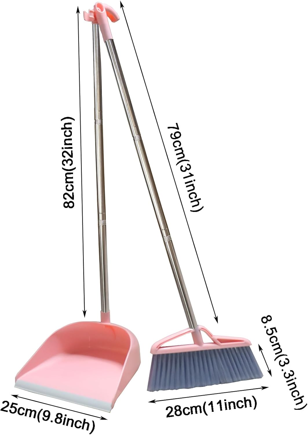 broom dustpan set windproof vertical long handle broom kit dustpan combination home cleaning sweeping (pink)-1