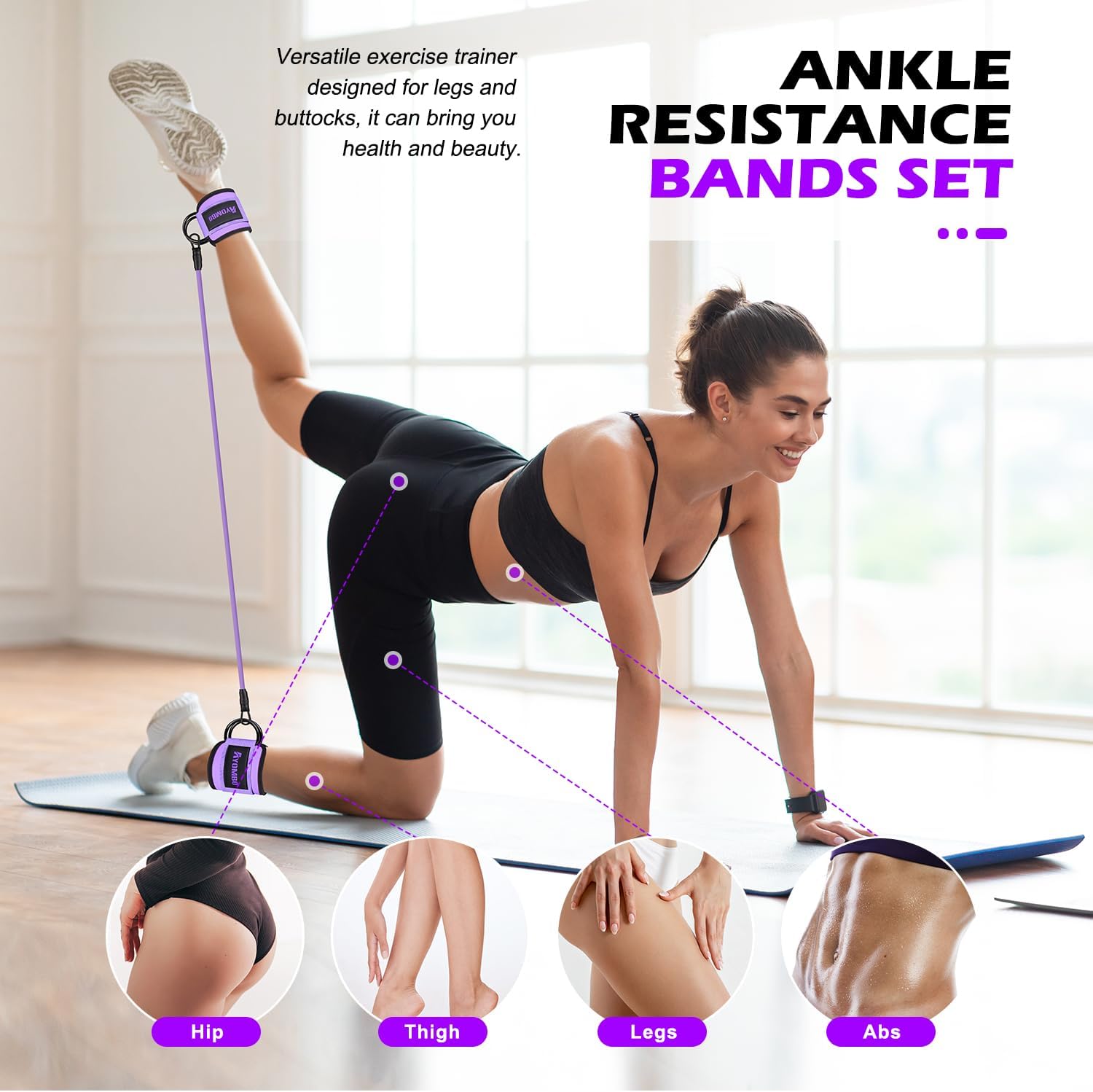 Ankle Resistance Bands with Cuffs, Ankle Bands for Working Out, Home Fitness Equipment for Legs and Glutes, Exercise Bands for Butt Lift Women, Achieve Stronger Lower Body-1