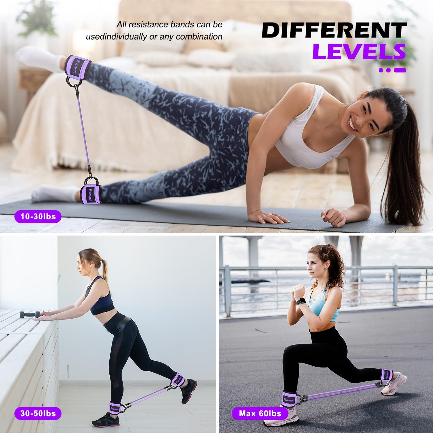 Ankle Resistance Bands with Cuffs, Ankle Bands for Working Out, Home Fitness Equipment for Legs and Glutes, Exercise Bands for Butt Lift Women, Achieve Stronger Lower Body-3