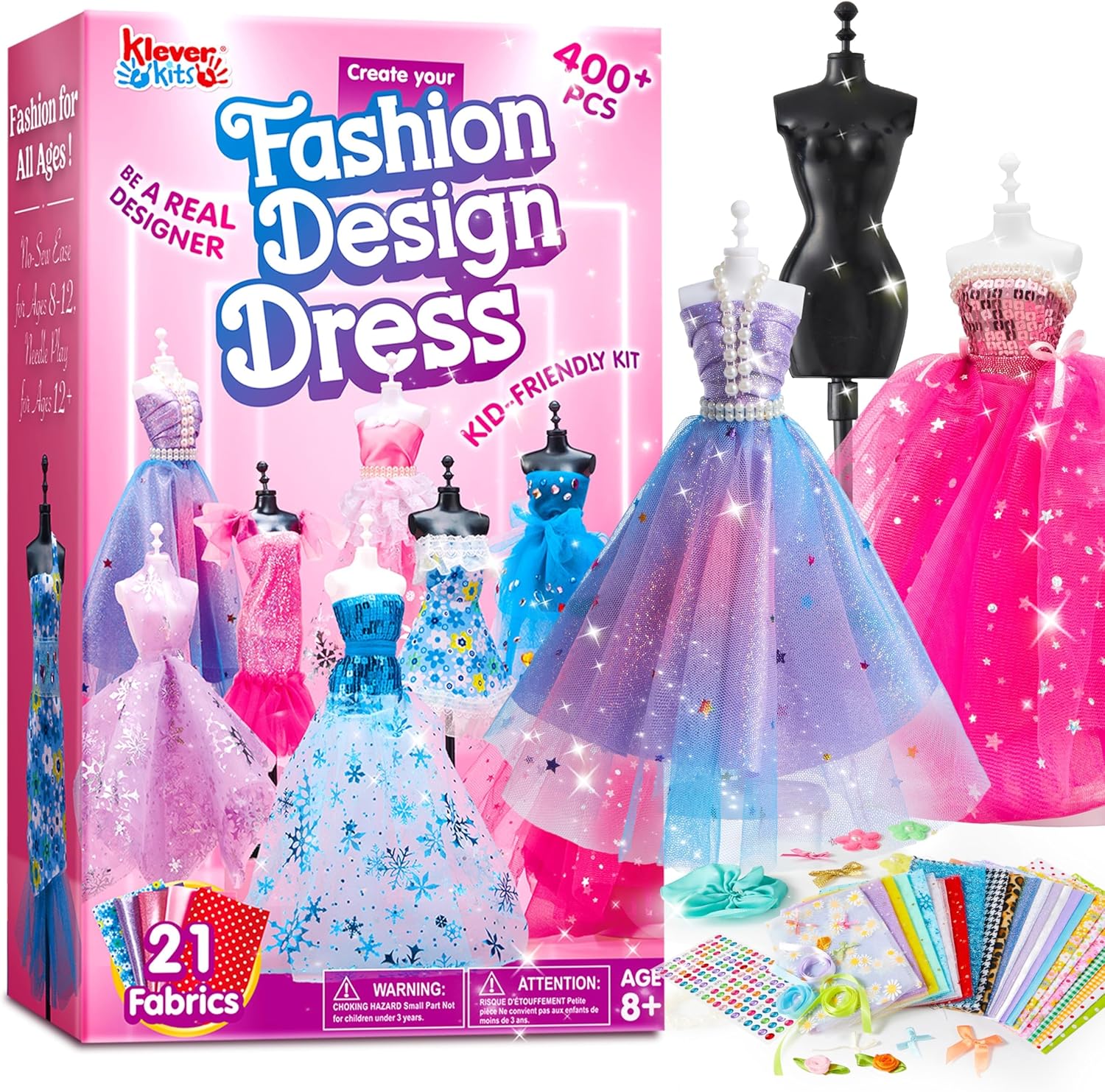 Klever Kits Fashion Designer Kit for Girls,Sewing Kit with 4 Mannequins,Creativity DIY Arts & Crafts Kit Learning Toys Sewing Kit for Kids-Girl Toys for Age 8 9 10 11 12+ Year Old Gifts-0