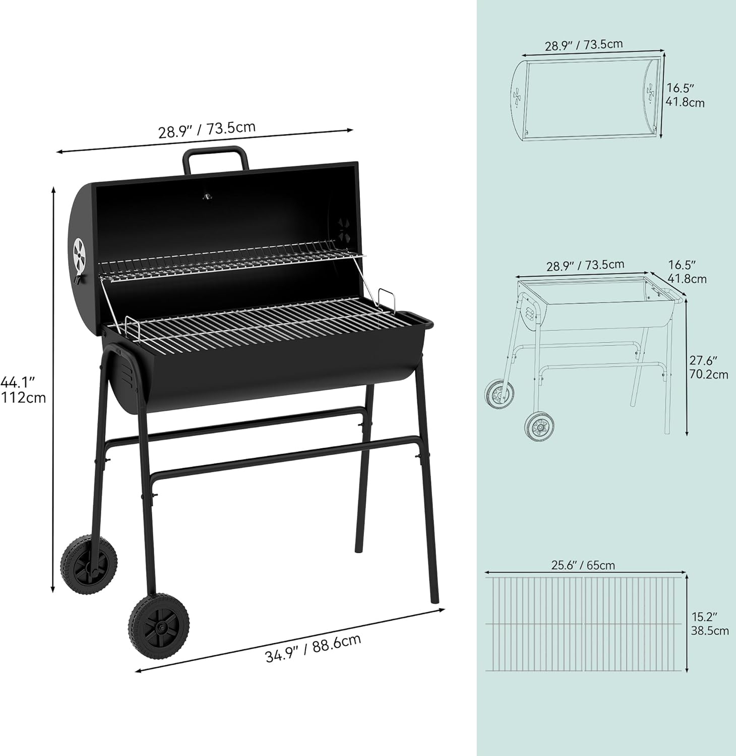 YITAHOME M Charcoal Smoker BBQ, Portable Barbecue Grill with Height Adjustable Charcoal Tray & Temperature Gauge for Party, Camping, Patio, Garden, Comes with Kitchen Tong-5