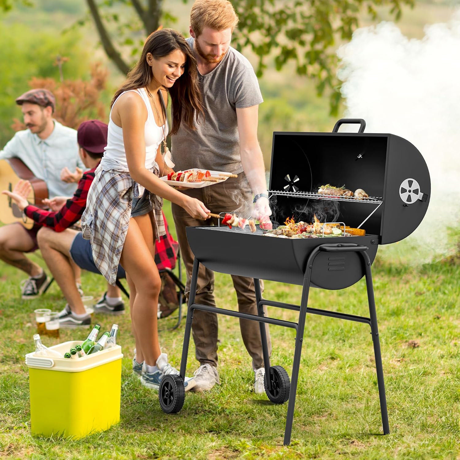 YITAHOME M Charcoal Smoker BBQ, Portable Barbecue Grill with Height Adjustable Charcoal Tray & Temperature Gauge for Party, Camping, Patio, Garden, Comes with Kitchen Tong-6