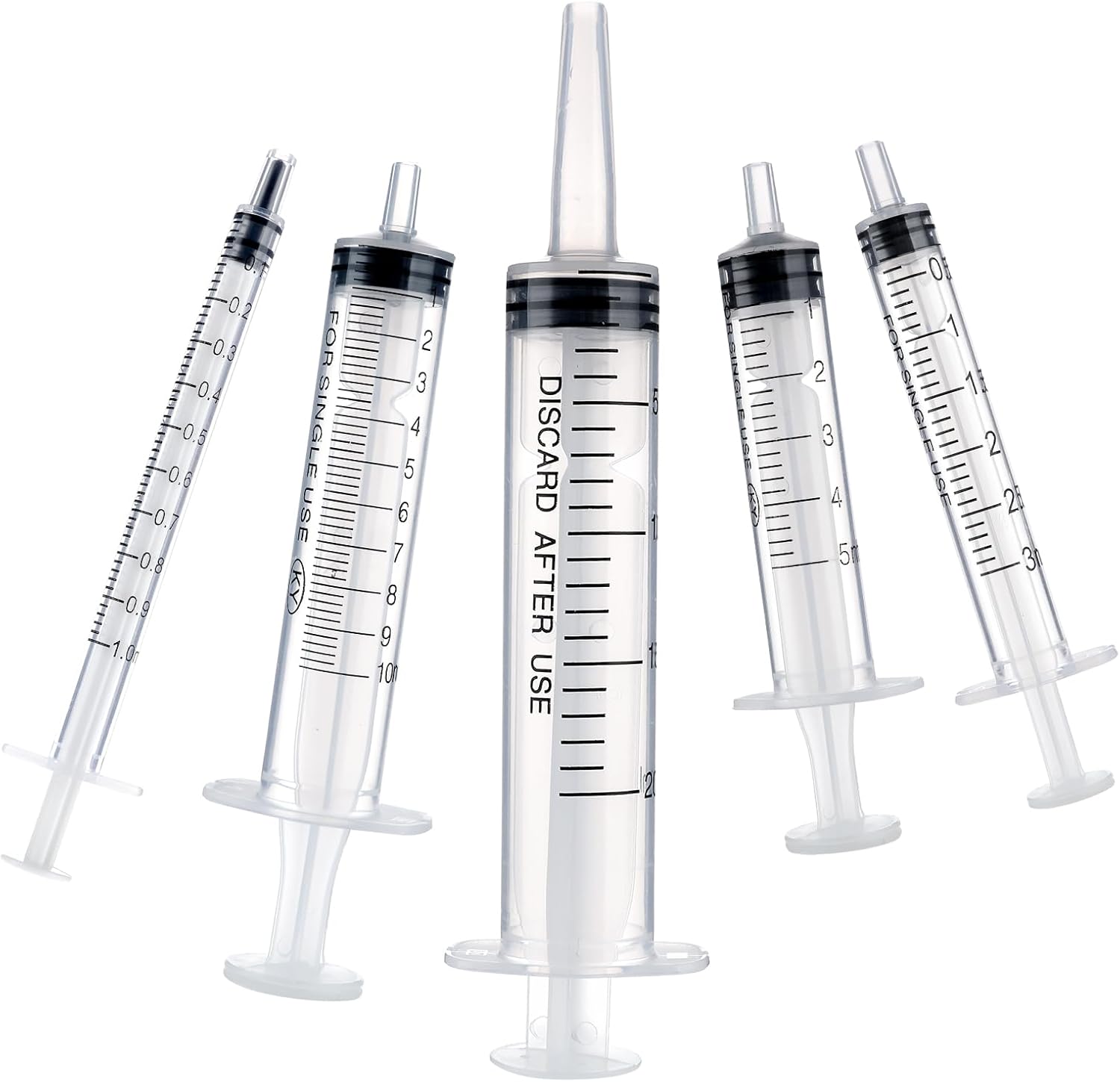 Amabro 5pcs Plastic Syringes - 1ml, 3ml, 5ml, 10ml, 20ml, No Needle Measuring Syringe Reusable Syringes for Scientific Lab Dispensing Liquid Measuring Watering Pet Feeding Oil or Glue Applicator-0