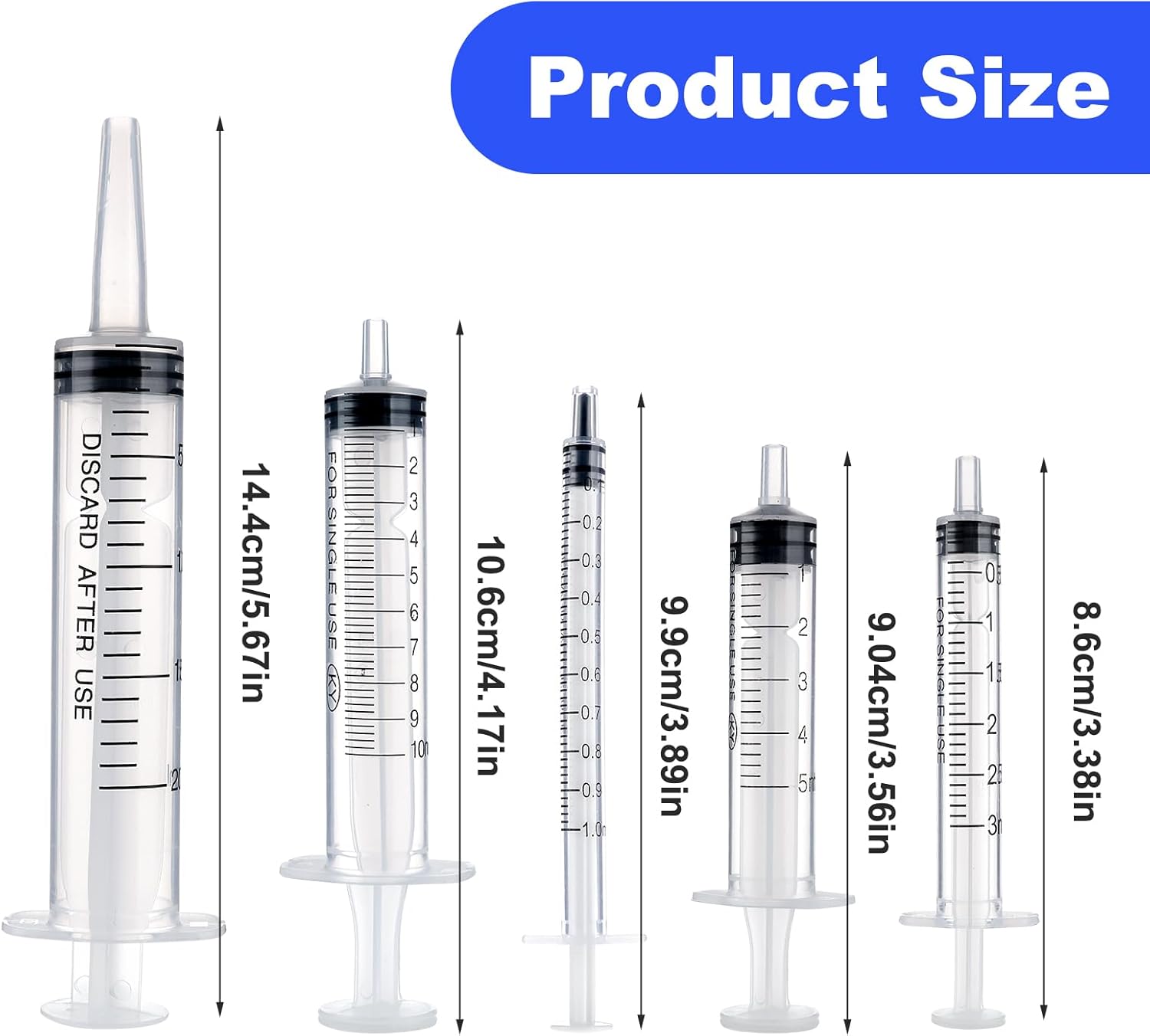 Amabro 5pcs Plastic Syringes - 1ml, 3ml, 5ml, 10ml, 20ml, No Needle Measuring Syringe Reusable Syringes for Scientific Lab Dispensing Liquid Measuring Watering Pet Feeding Oil or Glue Applicator-2