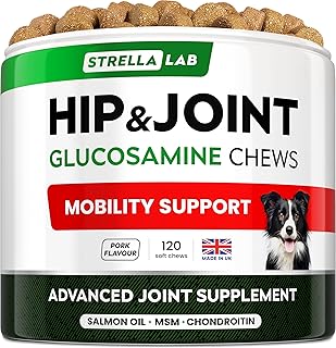 STRELLALAB MAX Strength Joint Supplement for Adult & Senior Dogs – Advanced Glucosamine Joint Care – Arthritis Pain Relief & Mobility Support – Soft Chews – Made in UK – 120 Count