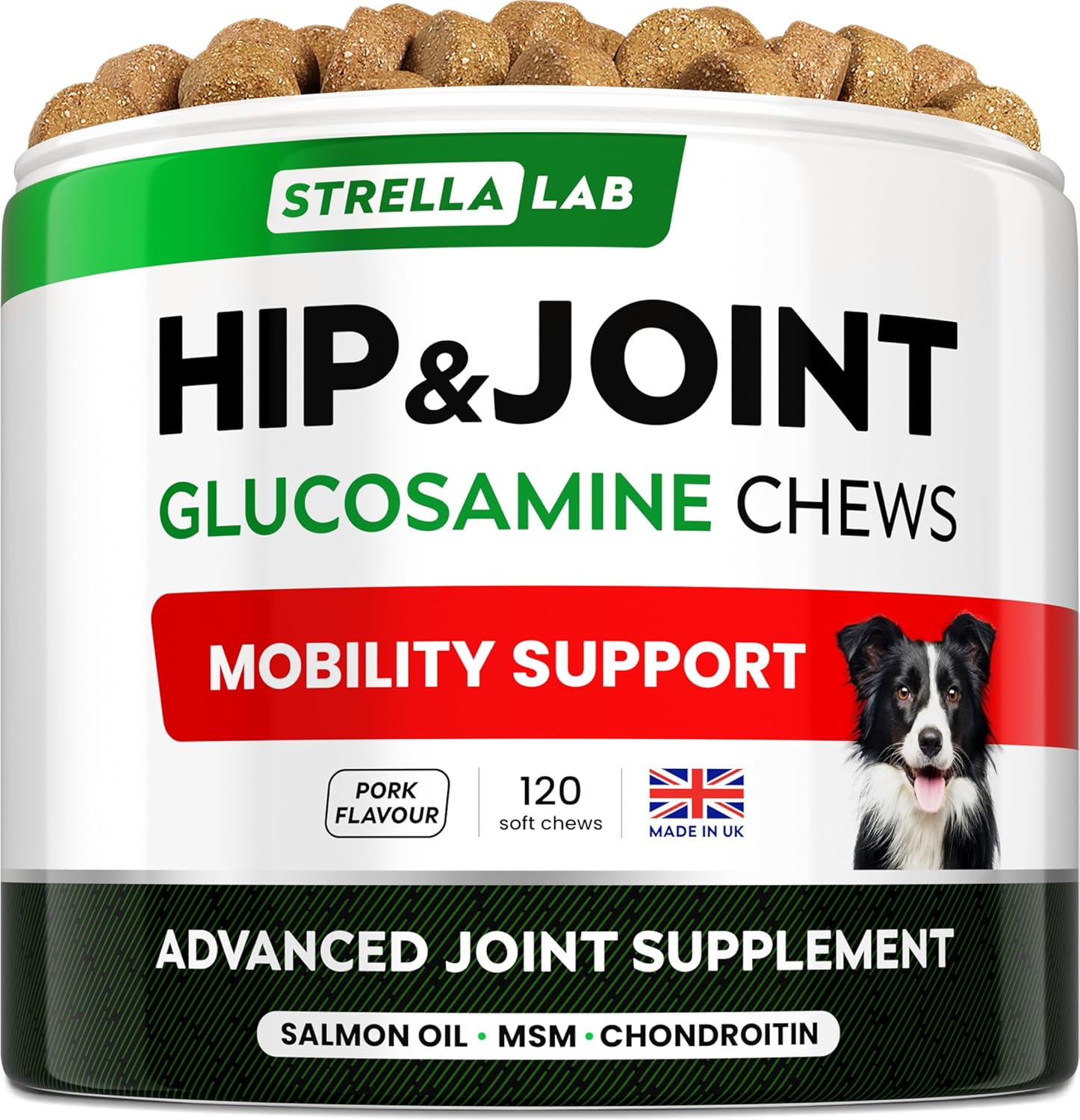 STRELLALAB MAX Strength Joint Supplement for Adult & Senior Dogs – Advanced Glucosamine Joint Care – Arthritis Pain Relief & Mobility Support – Soft Chews – Made in UK – 120 Count-0