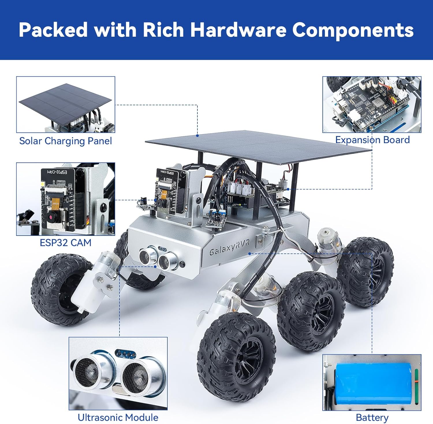 SUNFOUNDER GalaxyRVR Mars Rover Kit, Smart Video Robot Car Kit Compatible with Arduino with ESP32 CAM for Real Time FPV Visuals, Rechargeable Batteries Included-1