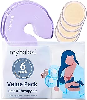 MyHalos Breast Cooling Gel Pads -Hot & Cold Breast Therapy Gel Pads - Breast Heat Pads with Nipple Pads Maternity Essential- Breast Ice Pack & Nipple Compress for Breastfeeding - Postpartum Essentials