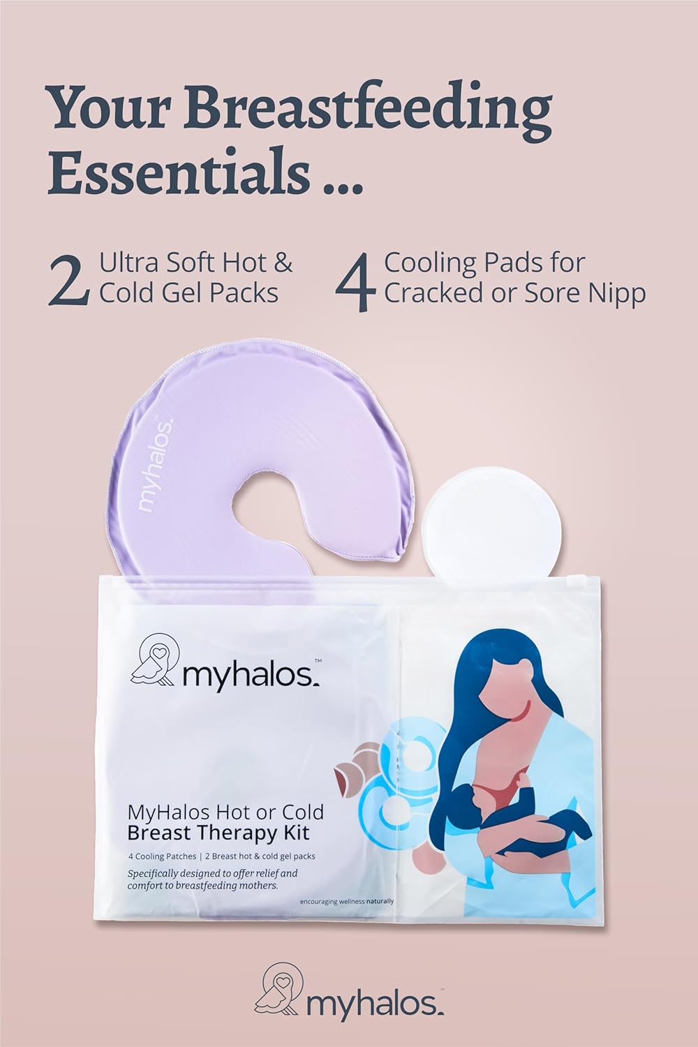 MyHalos Breast Cooling Gel Pads -Hot & Cold Breast Therapy Gel Pads - Breast Heat Pads with Nipple Pads Maternity Essential- Breast Ice Pack & Nipple Compress for Breastfeeding - Postpartum Essentials-2