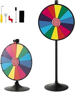 GYMAX 24" Color Prize Wheel Stand, Height Adjustable Spinning Wheel Game with 14 Slots, Dry Erase Marker and Eraser, 2 in 1 Roulette Wheel of Fortune Game for Party Pub Tradeshow Carnival