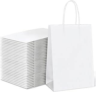 30 Pcs White Paper Bags with Twist Handles, 120 GSM Kraft Small White Party Bags Plain Gift Bags for Kids Adults Party Favors Birthdays Christmas Baby Showers Weddings Retail and Sweet (21x8x15cm)